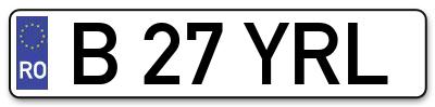 Placuta inmatriculare numar auto  B-27-YRL, B 27 YRL, B27YRL