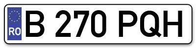 Placuta inmatriculare numar auto  B-270-PQH, B 270 PQH, B270PQH