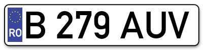 Placuta inmatriculare numar auto  B-279-AUV, B 279 AUV, B279AUV