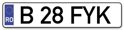 Placuta inmatriculare numar auto  B-28-FYK, B 28 FYK, B28FYK