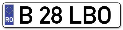 Placuta inmatriculare numar auto  B-28-LBO, B 28 LBO, B28LBO