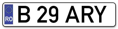 Placuta inmatriculare numar auto  B-29-ARY, B 29 ARY, B29ARY
