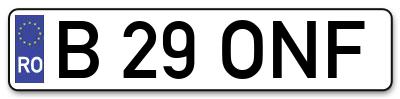 Placuta inmatriculare numar auto  B-29-ONF, B 29 ONF, B29ONF
