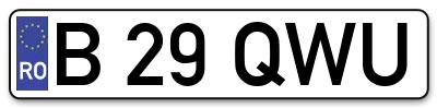 Placuta inmatriculare numar auto  B-29-QWU, B 29 QWU, B29QWU