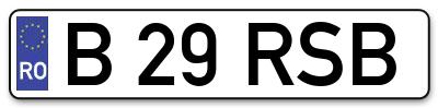 Placuta inmatriculare numar auto  B-29-RSB, B 29 RSB, B29RSB