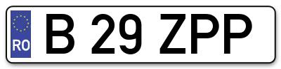 Placuta inmatriculare numar auto  B-29-ZPP, B 29 ZPP, B29ZPP