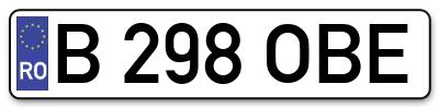 Placuta inmatriculare numar auto  B-298-OBE, B 298 OBE, B298OBE