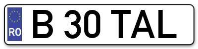 Placuta inmatriculare numar auto  B-30-TAL, B 30 TAL, B30TAL