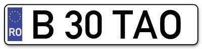Placuta inmatriculare numar auto  B-30-TAO, B 30 TAO, B30TAO