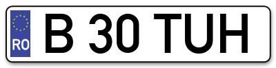 Placuta inmatriculare numar auto  B-30-TUH, B 30 TUH, B30TUH