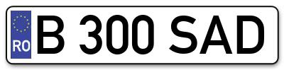Placuta inmatriculare numar auto  B-300-SAD, B 300 SAD, B300SAD