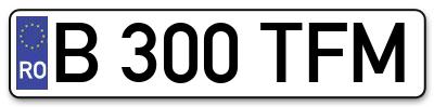 Placuta inmatriculare numar auto  B-300-TFM, B 300 TFM, B300TFM