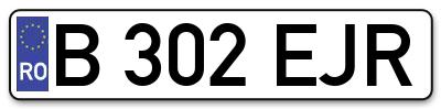 Placuta inmatriculare numar auto  B-302-EJR, B 302 EJR, B302EJR