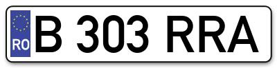 Placuta inmatriculare numar auto  B-303-RRA, B 303 RRA, B303RRA