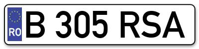 Placuta inmatriculare numar auto  B-305-RSA, B 305 RSA, B305RSA