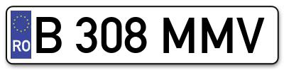 Placuta inmatriculare numar auto  B-308-MMV, B 308 MMV, B308MMV