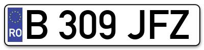 Placuta inmatriculare numar auto  B-309-JFZ, B 309 JFZ, B309JFZ