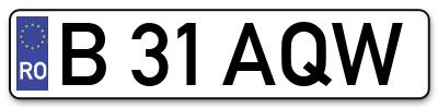 Placuta inmatriculare numar auto  B-31-AQW, B 31 AQW, B31AQW