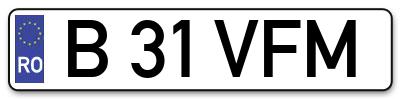 Placuta inmatriculare numar auto  B-31-VFM, B 31 VFM, B31VFM