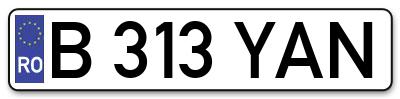 Placuta inmatriculare numar auto  B-313-YAN, B 313 YAN, B313YAN