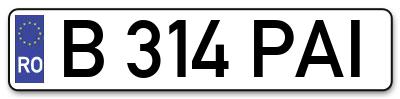Placuta inmatriculare numar auto  B-314-PAI, B 314 PAI, B314PAI
