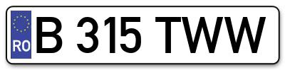 Placuta inmatriculare numar auto  B-315-TWW, B 315 TWW, B315TWW