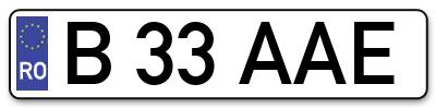 Placuta inmatriculare numar auto  B-33-AAE, B 33 AAE, B33AAE