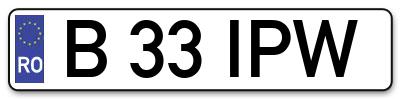 Placuta inmatriculare numar auto  B-33-IPW, B 33 IPW, B33IPW