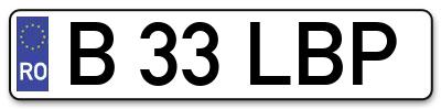 Placuta inmatriculare numar auto  B-33-LBP, B 33 LBP, B33LBP