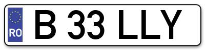 Placuta inmatriculare numar auto  B-33-LLY, B 33 LLY, B33LLY