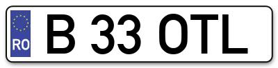 Placuta inmatriculare numar auto  B-33-OTL, B 33 OTL, B33OTL