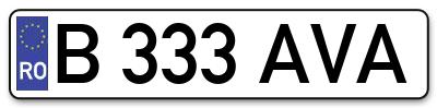 Placuta inmatriculare numar auto  B-333-AVA, B 333 AVA, B333AVA