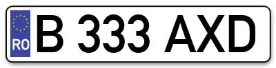 Placuta inmatriculare numar auto  B-333-AXD, B 333 AXD, B333AXD