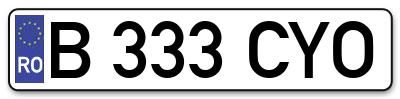 Placuta inmatriculare numar auto  B-333-CYO, B 333 CYO, B333CYO