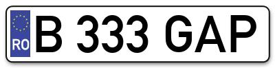 Placuta inmatriculare numar auto  B-333-GAP, B 333 GAP, B333GAP