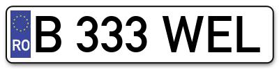 Placuta inmatriculare numar auto  B-333-WEL, B 333 WEL, B333WEL