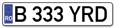 Placuta inmatriculare numar auto  B-333-YRD, B 333 YRD, B333YRD