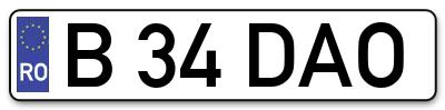 Placuta inmatriculare numar auto  B-34-DAO, B 34 DAO, B34DAO