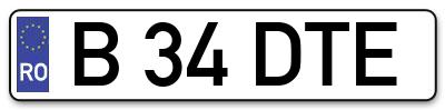Placuta inmatriculare numar auto  B-34-DTE, B 34 DTE, B34DTE