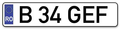 Placuta inmatriculare numar auto  B-34-GEF, B 34 GEF, B34GEF