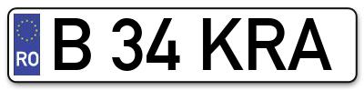 Placuta inmatriculare numar auto  B-34-KRA, B 34 KRA, B34KRA