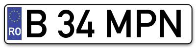 Placuta inmatriculare numar auto  B-34-MPN, B 34 MPN, B34MPN