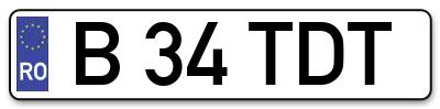 Placuta inmatriculare numar auto  B-34-TDT, B 34 TDT, B34TDT