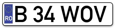 Placuta inmatriculare numar auto  B-34-WOV, B 34 WOV, B34WOV