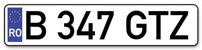 Placuta inmatriculare numar auto  B-347-GTZ, B 347 GTZ, B347GTZ
