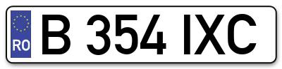 Placuta inmatriculare numar auto  B-354-IXC, B 354 IXC, B354IXC