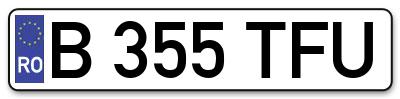 Placuta inmatriculare numar auto  B-355-TFU, B 355 TFU, B355TFU