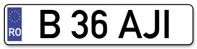 Placuta inmatriculare numar auto  B-36-AJI, B 36 AJI, B36AJI