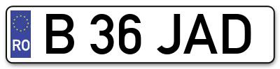 Placuta inmatriculare numar auto  B-36-JAD, B 36 JAD, B36JAD