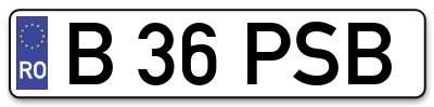 Placuta inmatriculare numar auto  B-36-PSB, B 36 PSB, B36PSB